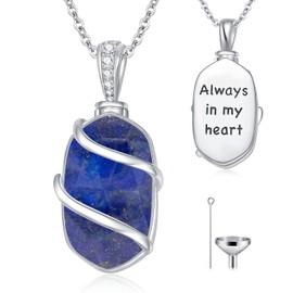 HPQQ Lapis Lazuli Urn Necklaces for Ashes 925 Sterling Silver Lapis Lazuli Cremation Jewelry for Ashes Memorial Jewelry Keepsake Gifts for Women Her Mom