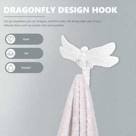 Cabilock Dragonfly Coat Hooks Decorative Creativity Wall Mounted Hanger Hook Heavy Duty Single Coat Hanger Decorative Hook Cloak Rack for Home Handbag Key Towel Bathrobe White.