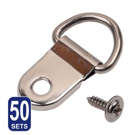 Picture Frame Wall Hooks, D-Ring Hangers Photo Hanging with Screws, 50 pcs Silver, Heavy Duty for Metal Frames Single Hole D Ring Shape Hardware Mirrors Clock Paintings Artwork Kit Assortment Hanger