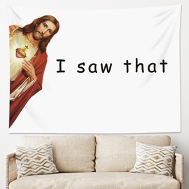 LB Funny Jesus Tapestry Jesus Christ I Saw That Tapestry Wall Hanging Christmas Wall Tapestry for Bedroom Aesthetic Black White Funny Words Tapestry for Living Room College Dorm Decor, 60Wx40H inch