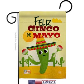 Feliz Cinco de Mayo Garden Flag Set Mailbox Hanger Summertime Party Cactus Pinata Sombrero Mexican Fiesta Outdoor Small Decorative Gift Yard House Banner Made In USA 13 X 18.5