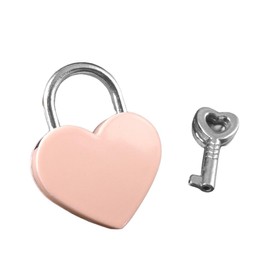 QOWIJEX 1 x Love Lock Heart Lock with Key, Diary Lock, Luggage Lock, Includes Velvet Bag Heart Motif in Pink, Gifts for Valentine's Day