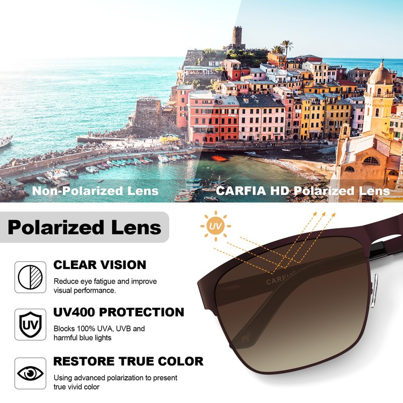 CARFIA UV Protection Mens Sunglasses Polarised Mirrored Glasses for Driving