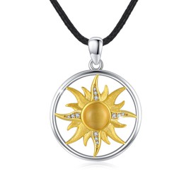 YEESIA Sunburst Pendant Neklace Sterling Silver Sun Necklace for Women Men Golden Sun Jewellery Gifts, Sterling Silver, Cubic Zirconia