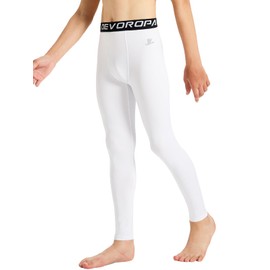 DEVOROPA Boys Leggings Quick Dry Youth Compression Pants Sports Tights Basketball Base Layer 2 Pack Black/White L