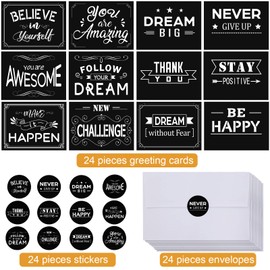Outus 24 Set Motivational Greeting Cards with Envelopes Inspirational Note Postcards Bulk with Stickers Positive Affirmations Cards for Graduation College Colleague Office Birthday Party Supplies