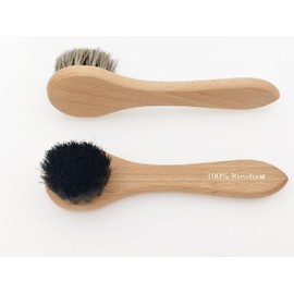DELARA Two Small Wooden Handled Shoe applicator Brushes Made from Natural bristles, Black and Natural Colour – Made in Germany
