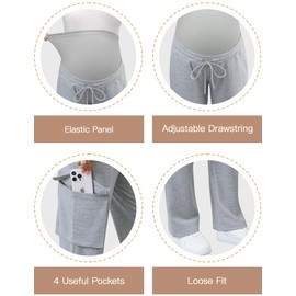 FABRACK Women's Maternity Cargo Pants Sweatpants Over The Belly Casual Comfy Drawstring Pregnancy Pants with 4 Pockets(Heather Grey, Small)