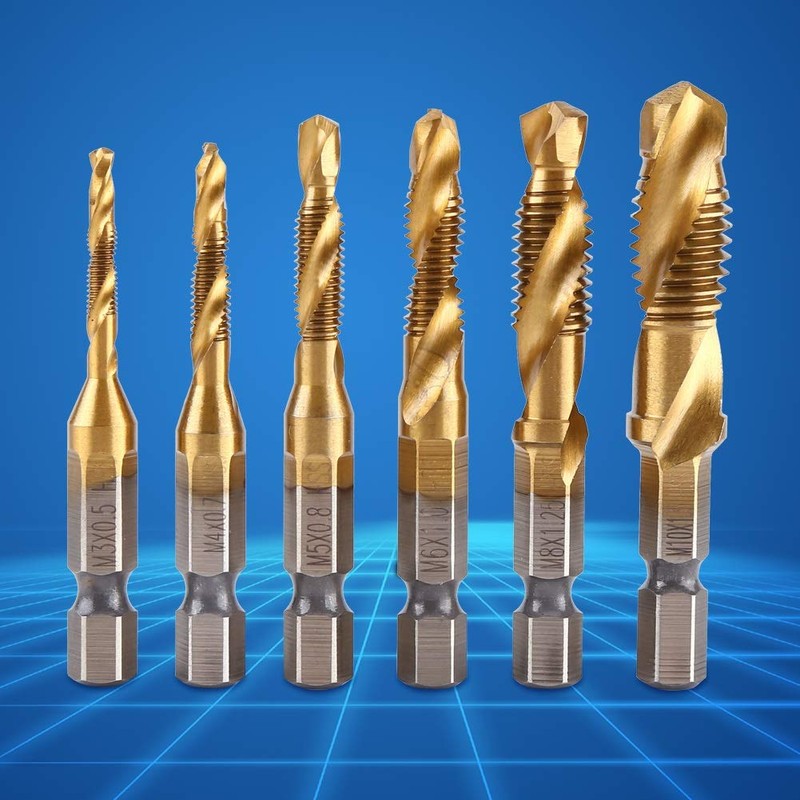 Aeloa Drill Bits-6pcs Metric Thread M3-M10 Titanium Coated HSS Drill