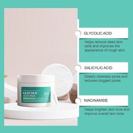 Pads exfoliantes faciales ácido glicólico y salicílico 2 pzas 120 u Pads faciales suaves para limpieza profunda diaria, ayudan a mejorar poros, controlar grasa y dejar piel más luminosa