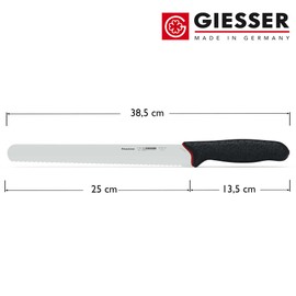 GIESSER seit 1776 - Made in Germany - Schinkenmesser 25 cm mit Wellenschliff Prime Line, schwarz, rostfrei, spülmaschinenfest, scharfes Aufschnittmesser rutschfest