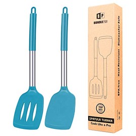 Pack of 2 Silicone Solid Turner ,Non Stick Slotted Kitchen Spatulas ,High Heat Resistant BPA Free Cooking Utensils ,Ideal Cookware for Fish ,Eggs ,Pancakes (Blue)