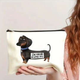 Dachshund print themed zipper makeup bag, portable travel makeup bag for women