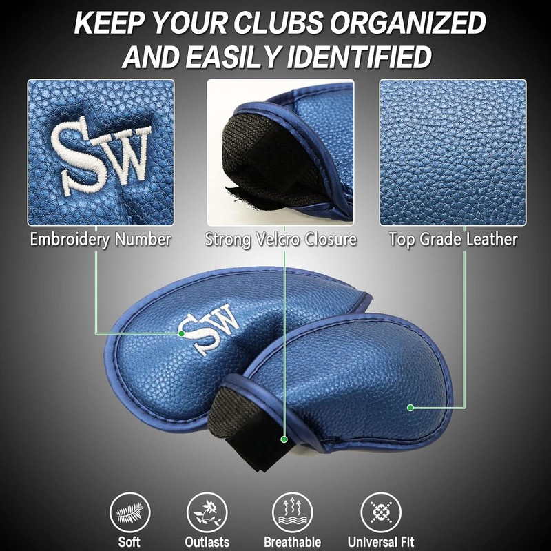 Golf Club Headcovers Iron Synthetic Leather Deluxe Value 12 Pack