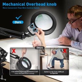 KIRKAS 10X Magnifying Glass with Light and Stand, 2-in-1 Any Color Modes & Stepless Brightness Magnifying Desk Lamp with Clamp, LED Magnifier with Light for Crafts Jewelry Painting Sewing Close Work