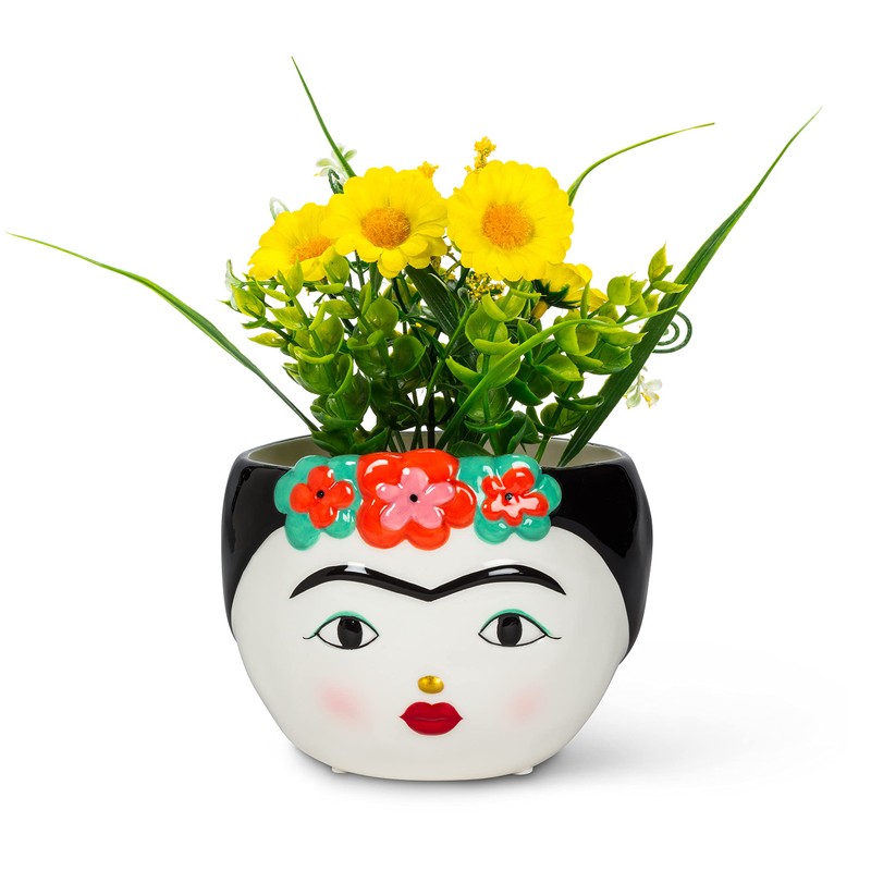 Abbott Collection Lady with Unibrow & Flowers Planter, Low (4"