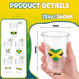 Yungyan 50 Pcs 12 oz Jamaica Plastic Cups Bulk Country Pride Party Favors Decoration Disposable Transparent Souvenirs Cups with Country Flag Symbols for Family Friends