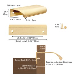 Malimali 5 Pack Gold Kitchen Cupboard Handles Finger Edge Pulls for Cabinets and Drawers, 80mm Wardrobe Door Handles Modern Aluminum Bathroom Cabinet Handles, Brushed Brass