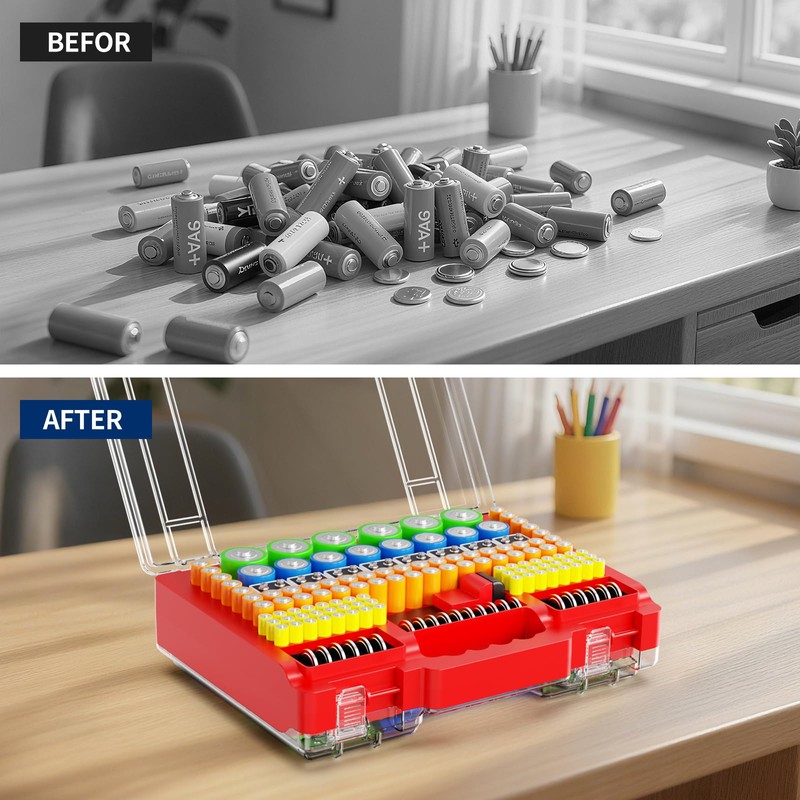 Yeenhoopy Battery Organizer Storage Holder Box Case with Tester, Stores