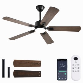 56inch Ceiling Fans with Lights and Remote/App Control, DC Reversible Motor, Noiseless, Dimmable, Low Profile Modern Ceiling Fan for Bedroom Indoor/Outdoor Use（Brown）