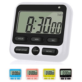Digital Kitchen Timer with Mute/Loud Alarm Switch ON/Off Switch, 12 Hour Clock & Alarm, Strong Magnet and Simple Operation, Count Up & Count Down for Kids Teachers Cooking, Large LCD Display (Black)
