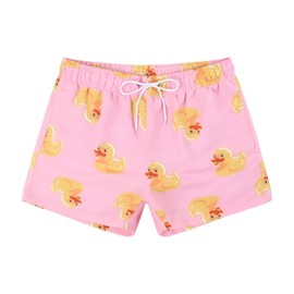 MADHERO Mens Swim Trunks Short Funny Swimming Shorts Bathing Suit with Mesh Liner 3 Inch Pink Little Duck Size M