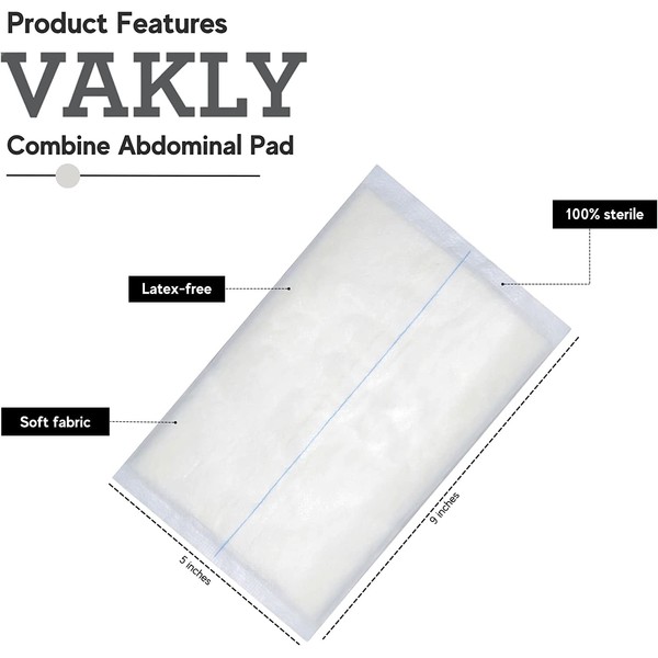 Vakly ABD Combine Abdominal Pads 5x9 [40 Pack] High Absorbency
