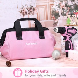 FASTPRO 175-Piece 12V Pink Drill Set, Cordless Lithium-ion Driver and Tool Kit, House Repairing Tool with 12-Inch Storage Bag, For DIY, Home Maintenance.