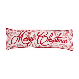 Mud Pie Long Xmas Embroidered Pillow, 11" x 35", Bright Red