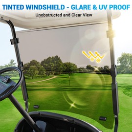 CartClan Golf Cart Windshield, Club Car Windshield for 2004-Up Precedent, Onward, Tempo Golf Carts, PC UV Resistant, Foldable Club Car Tinted Windshield Replacement, HD View