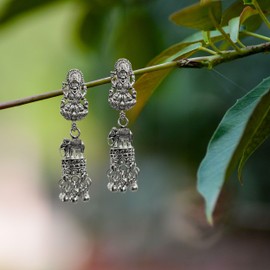 Latest Stylish Oxidised Lakshmi Jhumka Earrings for Women Oxidized Antique Jhumki light weight Jhumka Earrings Jhumki Earring