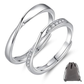 AIFUYUDM 925 Silver Rings for Women, Adjustable Ring for Women Men, Couples Rings, Wedding Band Sets, Eternity Promise Rings, Engagement Rings, Dainty Rings for Teen Girls Simple Gift Jewelry