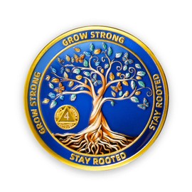 Dancing for Life Four Years Sobriety Coin-Sobriety Gifts for Anniversary -Tree of Life AA Coin Medallion with Token Capsule-4 Years Sobriety Coin Gifts for Men Women