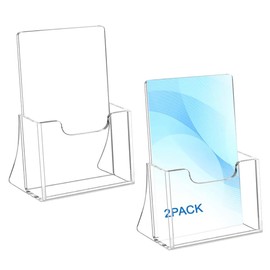 A5 Clear Leaflet Holder, 2 Pack Acrylic Freestanding Brochure Holder Counter/Desktop Display Stand Rack for Counter Office Restaurant Reception