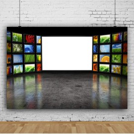 AOFOTO 7x5ft Television Screen Backdrops for Pictures TV Streaming Video Camcorder Media Room Interior Decorated Photography Background Journalism Newsman Portrait Shooting Photo Booth Prop
