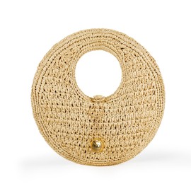 PHILOMENA Woven Straw Beach Bag for Women Handmade Raffia Circle Bag, Summer Boho Chic Tote Purse Handbag Small Round Purse (khaki)