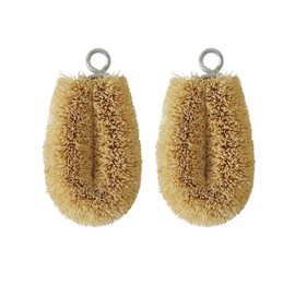 Natural Palm Mini Tawashi Brushes - Set of 2 - White Beige - Premium Coconut Fiber - Scrubber for Cleaning Small Spaces - Made in Japan