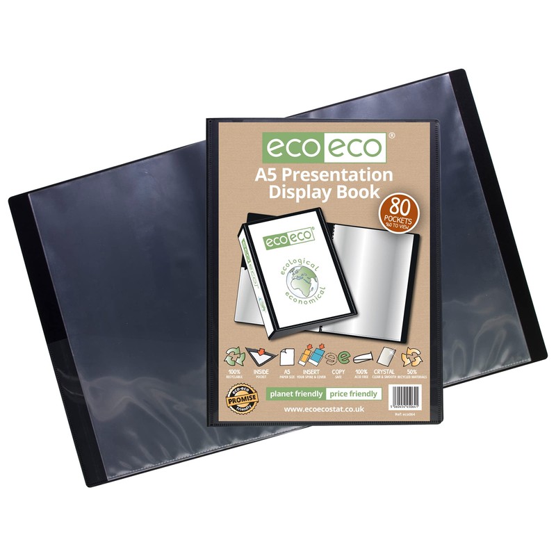 eco-eco A5 Size 50% Recycled 80 Pocket Black Presentation Display