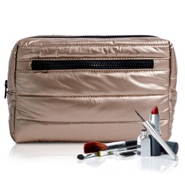 Citi Collective Premium Cosmetic Bag for Women| Makeup Travel Cosmetic Bag, Toiletry Bags for Women| Large Capacity Storage Waterproof Cosmetic Bag for Business, Vacation, or Weekend Traveling (Gold)