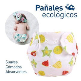 Bluelander Pañales Ecológicos de Tela para Bebé, Paquete de 6 Pañales + 6 Insertos de Microfibra 3 Capas para Niño o Niña de 0 a 3 años, Etapas 2, 3, 4, 5 y 6 Unitalla, Tamaño Ajustable (Modelo 2)