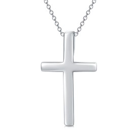 Sterling Silver Cross Necklace with Italian 925 Silver Chain, 18K White Gold-plated Crucifix Cross Pendant Necklace Faithful Religious Jewelry Gift, 20 Inch