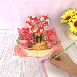 NORVAS Journey of Love Pop-Up Card, Anniversary Card for Wife, Husband, Her, Him, Wedding, 3D Romantic Couple with Heart, Valentines Day Cards for Wife, 6"x 8"