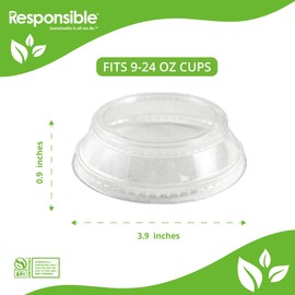Responsible Products Parfait Riased Lids 9-24 oz Clear Cold Cup, Certified Compostable and Made from 100% American Biobased Materials, No-PFAS Added & BPA-Free (50 Count)