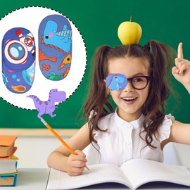 Newcotte 12 Pcs Eye Patch for Kids Toddler Reusable Adjustable Girls Boys Eyepatch for Glasses Left or Right Eye Patch, Assorted Patterns(Dinosaur)