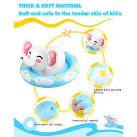 Inflatable Swimming Rings, Cute Elephant Pool Floats for Kids with Seat and Handle, Swim Ring Tubes Pool Tubes Floats with 5 Colorful Rings & Kids Water Toy for Beach & Pool Party Supplies