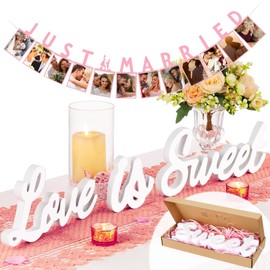 Love Is Sweet Sign - Freestanding Wooden Wedding Decor with Hollow Letters for Dessert Table, Anniversary & Photo Props | White Rustic Wall Art