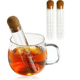 Filtros de té para té a granel, 2 filtros de vidrio para té de hoja larga, difusores de vidrio reutilizables con corcho, filtros de inmersión de té a granel grandes para tazas