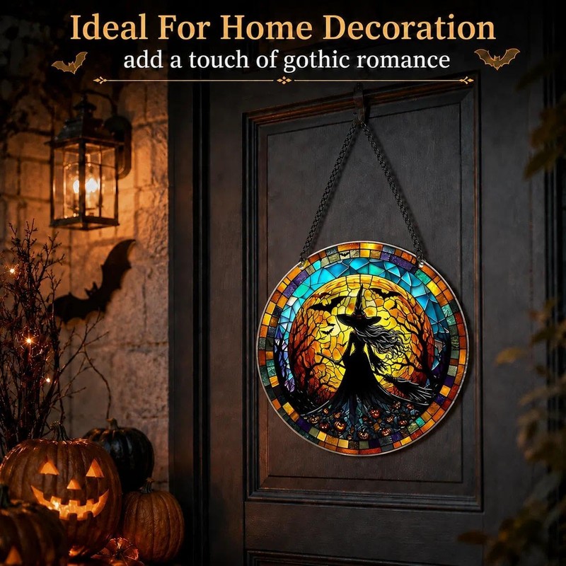 Sun Catchers For Windows, Moon & Witch Gothic Stained Glass