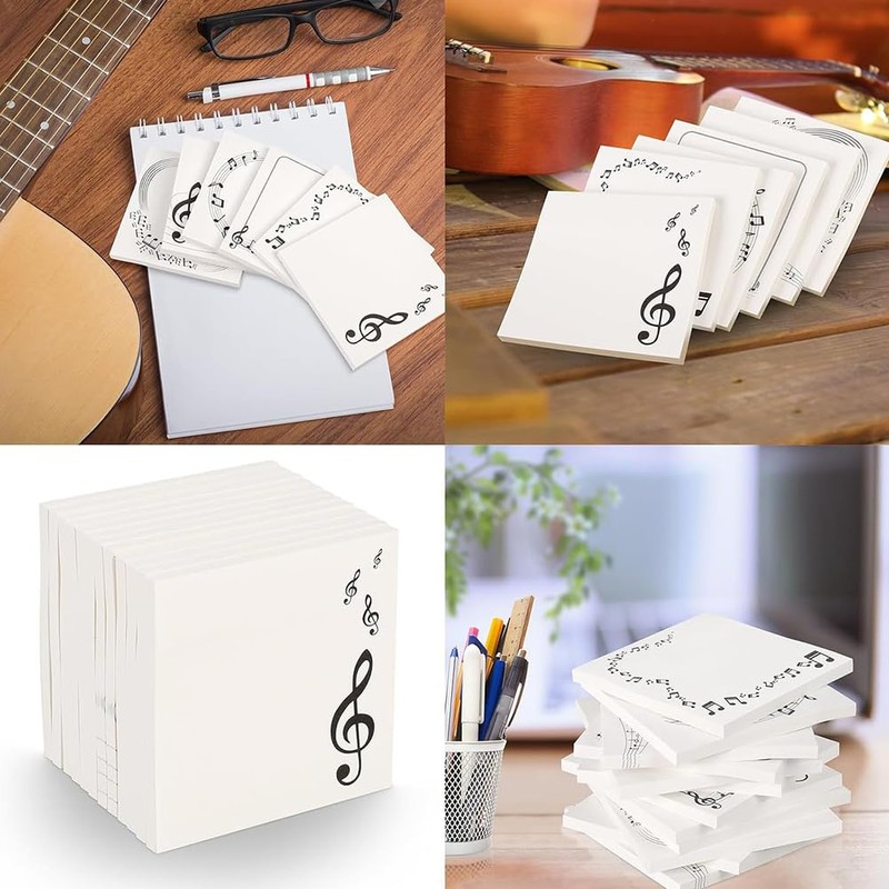 6 Pack Music Themed Sticky Note,Black White Music Notes Self-Stick