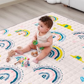 WONDAY Soft Non Toxic Baby Floor Playmat for Playpen, Rainbow Foldable Kids Crawling Mat 71 x 79 for Babies 6-12 Months, Infant Play Pen Mat for Toddlers 1-3